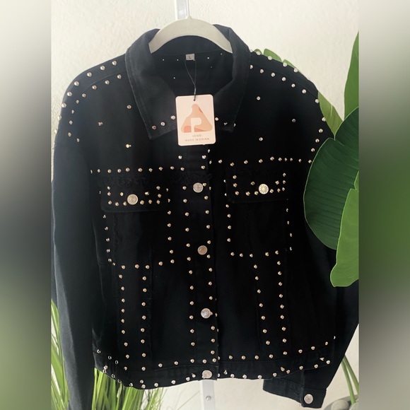 Studded Black Jean Jacket - Picture 1 of 6